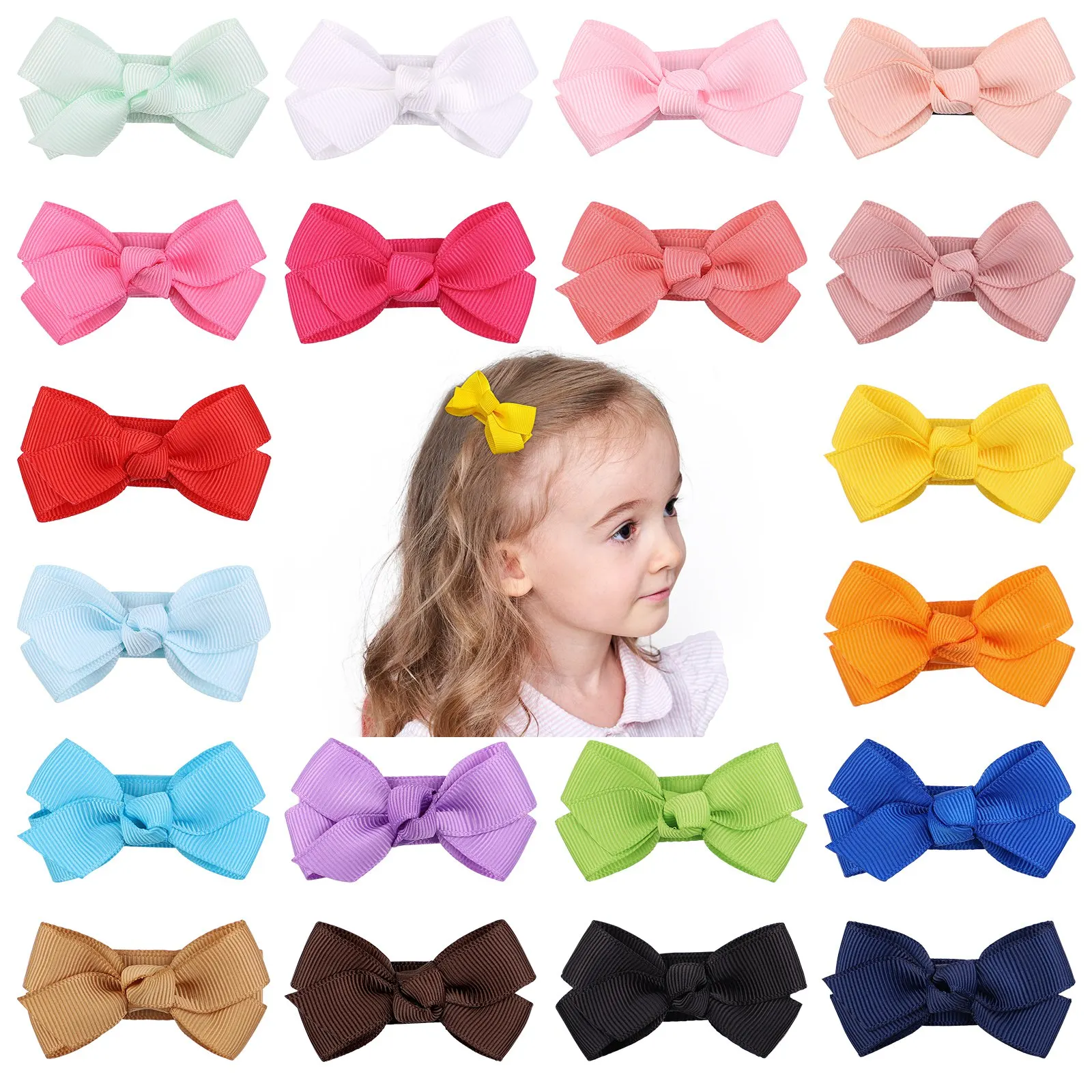 

20pcs/Lot Grosgrain Ribbon Hair Clips For Cute Girls Boutique Solid Bows Hairpins Barrettes Headwear Kids Hair Accessories