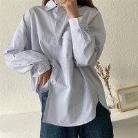 casual loose striped shirt soft chic vintage blouse shirt korean women spring female pocket all match office lady shirt