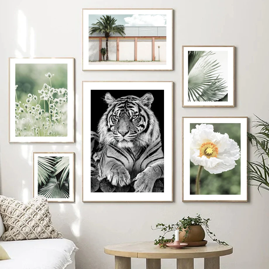 Весна Одуванчик Poppy зеленая Пальма Тигр настенная живопись холст скандинавские