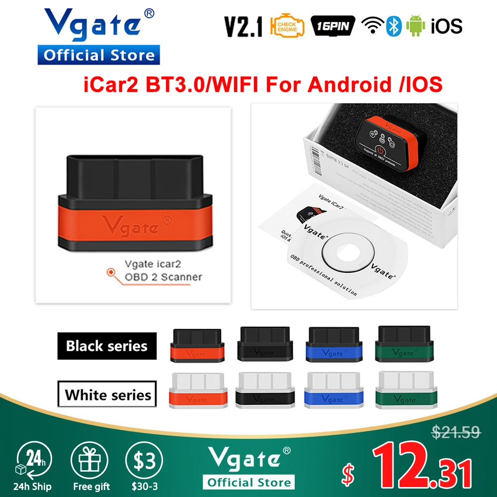 Автомобильный сканер Vgate iCar2 ELM327 obd2 Bluetooth Wi Fi OBD 2 ODB2 инструмент для сканирования
