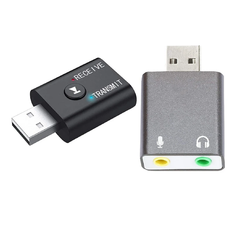 

Bluetooth 5.0 Receiver Transfer Dongle & 3.5Mm TRS Microphone To USB 2.0 Stereo Audio External Sound Card Adapter