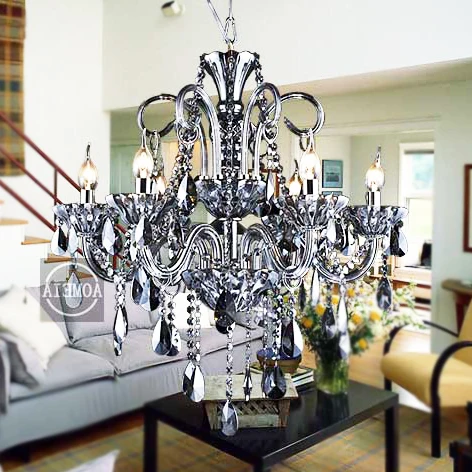 

Modern Suspension Luminaire Fashion Crystal Pendant Light Living Room Smoky Grey Candle Lamp hanglamp