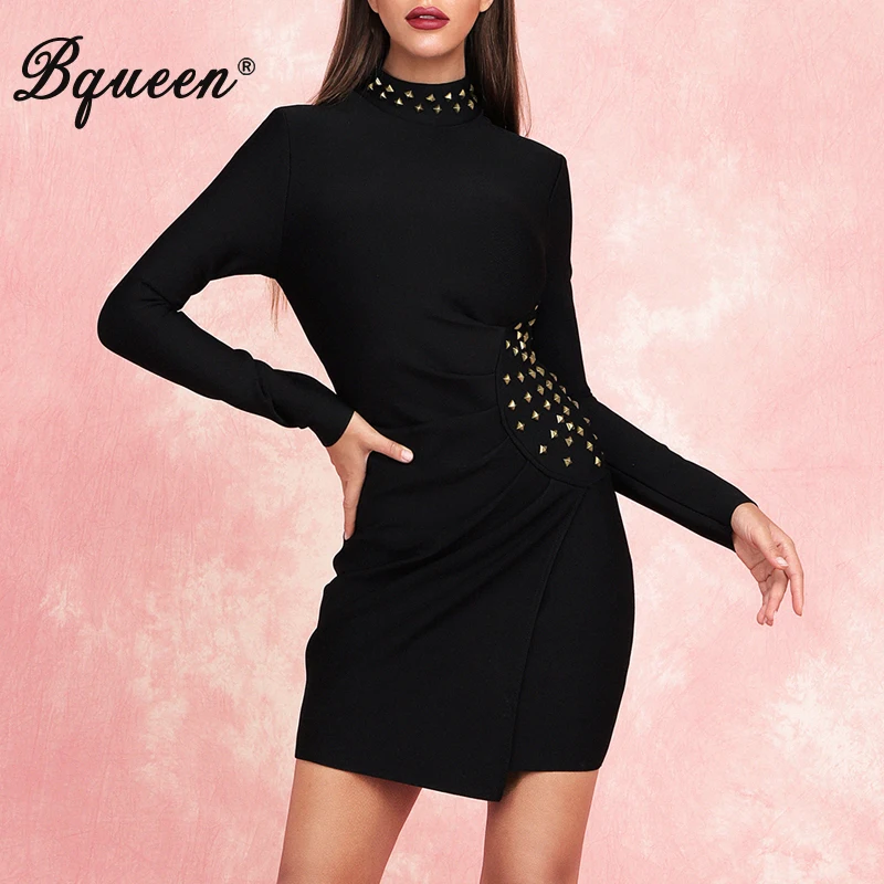 Женское мини-платье с блестками Bqueen черное облегающее платье-футляр высоким