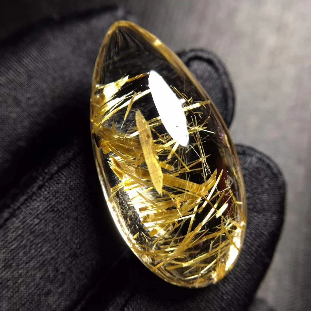 

Genuine Natural Gold Rutilated Quartz Water Drop Carved Pendant Brazil 34.5*17.6*11.5mm Wealthy Women Men Jewelry AAAAAA