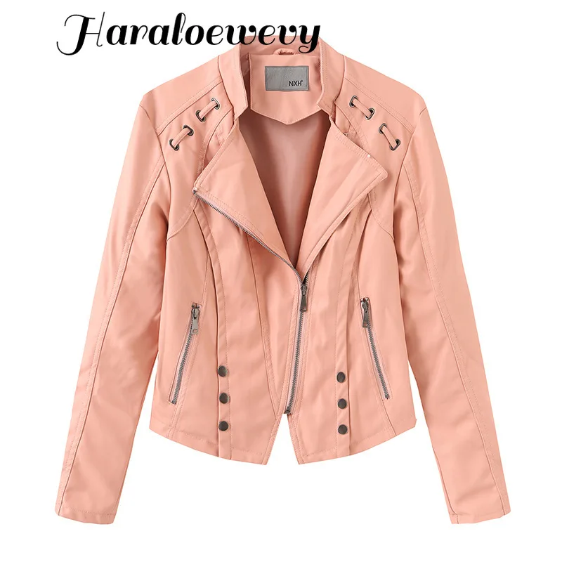 Короткая тонкая женская куртка из искусственной кожи однотонная зимняя на