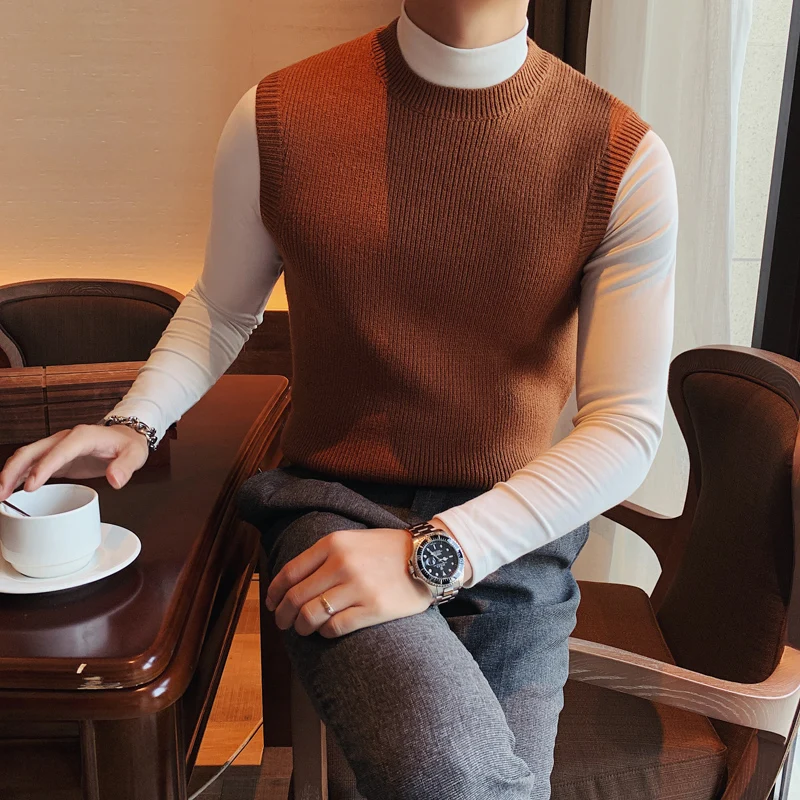 British Style Men keep warm winter knitting Sweaters Vest/Male High quality Set head Round Neck sweaters Vest 8 Color Size 3XL