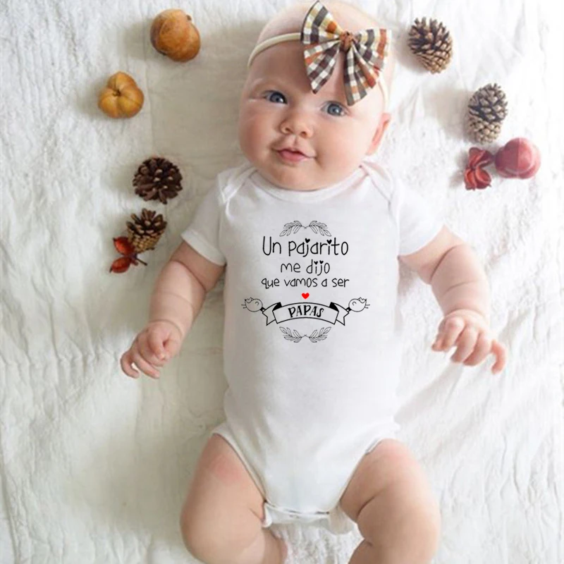 

Pregnancy Announcement Gift Baby Bodysuit Vas A Ser Papa Newborn Baby Short Sleeve Cotton Romper Funny Infant Baby Jumpsuit