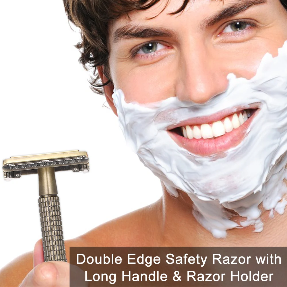 Двухсторонняя Безопасная бритва с длинной ручкой и держателем для бритвы