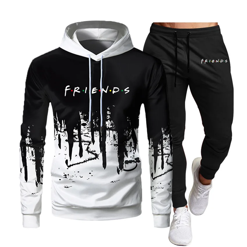 

Autumn Casual Fitness sportswear men hoodies sweatshirts 2 piece sets funny snake friend print Fashion hoody Harajuku Streetwear