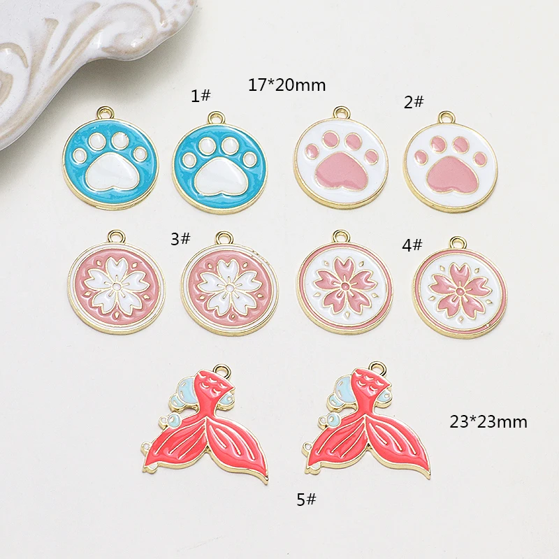 

Alloy drip oil footprint flower pattern round brand mermaid tail pendant diy hand accessory earring accessories material