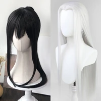 synthetic long straight hair with bangs wig for man women white black girls cosplay hair cilp in ponytail extensions mumupi