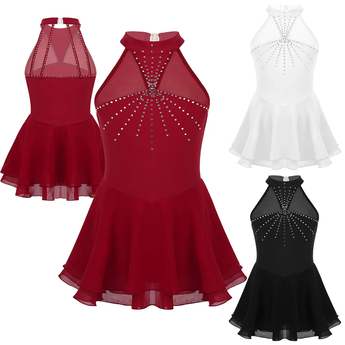 Детское блестящее Сетчатое платье без рукавов с лямкой на шее балетный костюм