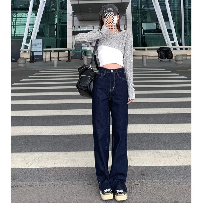 

2021new High Waist Straight Jeans for Women Retro Wide-Leg Pants Fashion