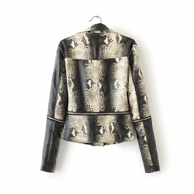 Модные женские винтажные Куртки из искусственной кожи со змеиным узором пальто