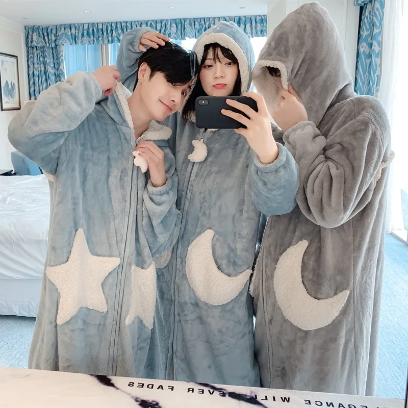 

Autumn Winter Stars Moon Flannel Girlfriends Pajamas Female Couple Nightgowns Lamb Wool Home Clothes Winter Pijama Mujer Пижамы