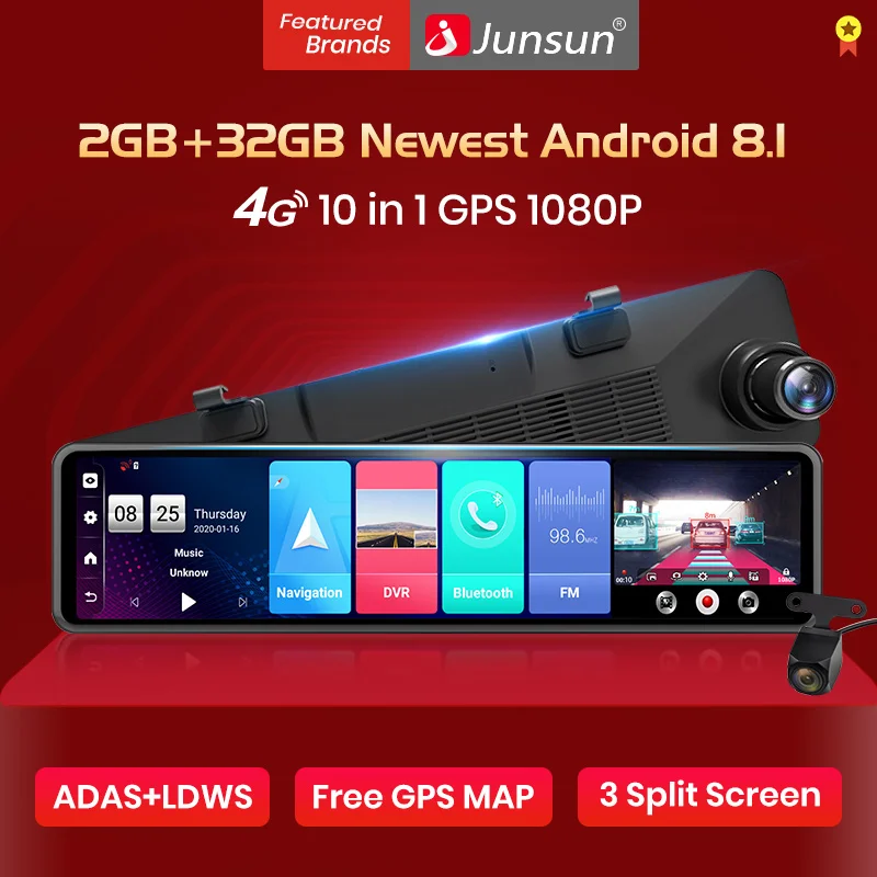 Автомобильный видеорегистратор зеркало заднего вида Junsun A103 Android 8 1 2 ГБ + 32 12