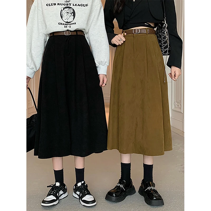 Corduroy Skirt Winter Autumn Korean Version 2021 New High Waist Slimming All-match Mid-length Half-length Skirt Women's Clothing
