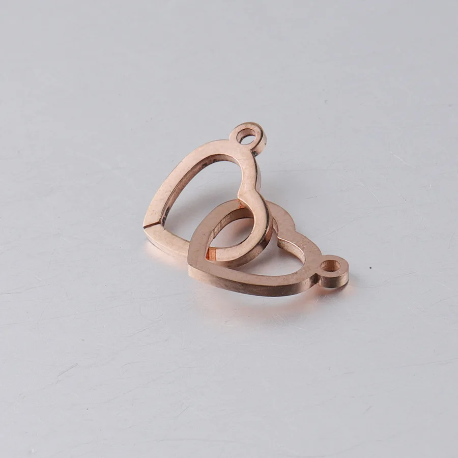 Rose gold 5 шт./лот Высокое качество нержавеющая сталь талисман Двойное сердце разъем для браслета ожерелье Полые Подвески Diy ювелирных изделий - Цвет: Rose gold