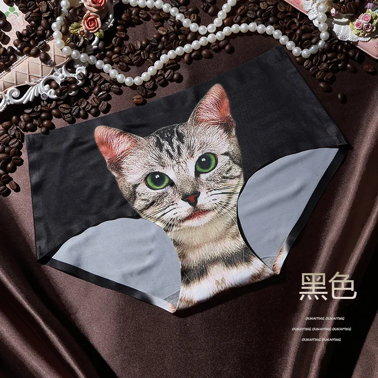 

Factory Direct Sale Panties Ice Silk Cat Ladies Underwear No Trace Middle Waist Cute Cute Breathable Girls Briefs Cotton Crotch