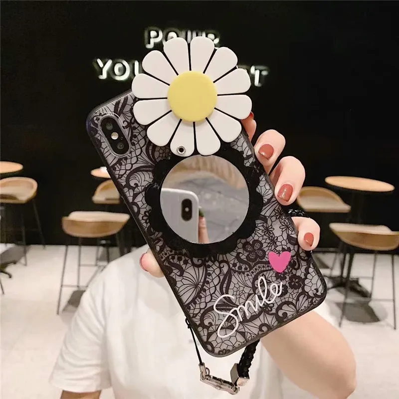 GYKZ 3D кружевной зеркальный чехол с цветком маргаритки для iPhone 7 XS MAX XR X 8 6 6s Plus