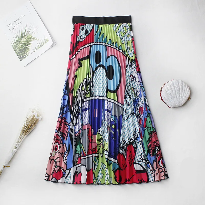 Шифоновая юбка с цветочным принтом плиссированные юбки средней длины эластичной