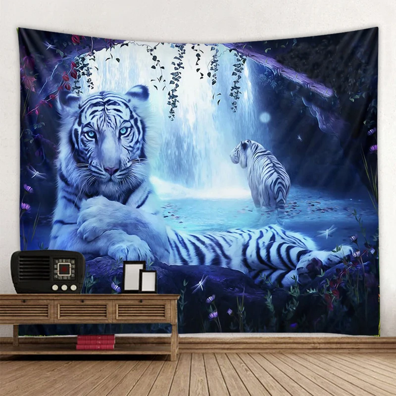 Гобелен из полиэстера с тигром для украшения дома Настенный Коврик йоги белым