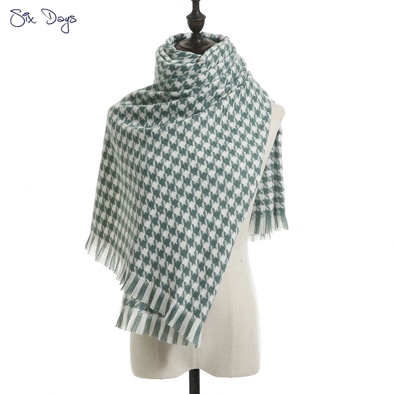 

Houndstooth Women Plaid Scarf Winter Warm Shawl And Wrap Bandana Pashmina Long Tassel Female Foulard Bufandas Thick Blanket