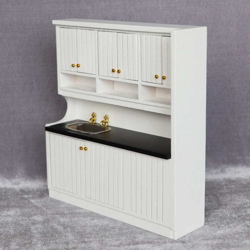 

1:12 Miniature Wooden White Kitchen Cabinets Cupboard Dollhouse Furniture Accessories