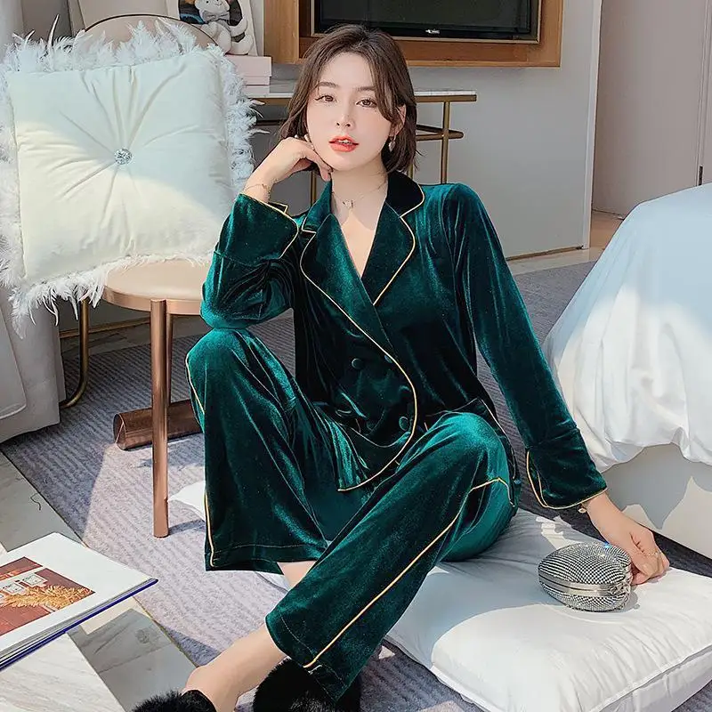 

2PCS Velour Sleepwear Sexy Women Pajamas Suits Fashion Warm Pyjamas Warm Softy Nightwear Cardigan Intimate Pijamas Home Clothes
