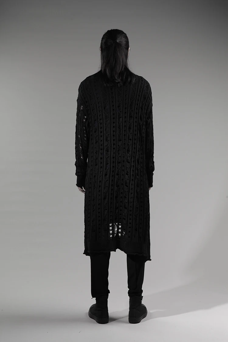 Длинный свитер-кардиган выше колена мужской стиль для волос одежда ажурная