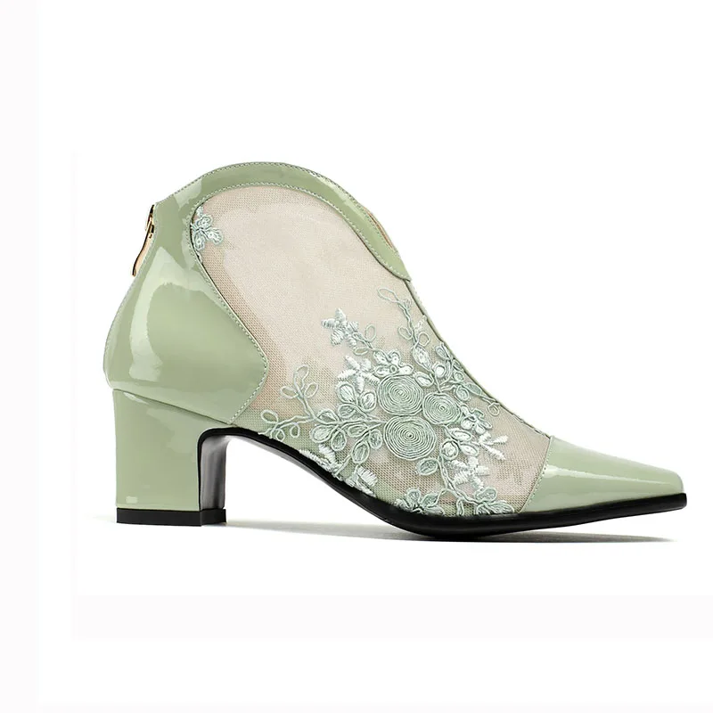 Женские сапоги со шнуровкой Phoentin зеленые сетчатые ботильоны черного цвета на