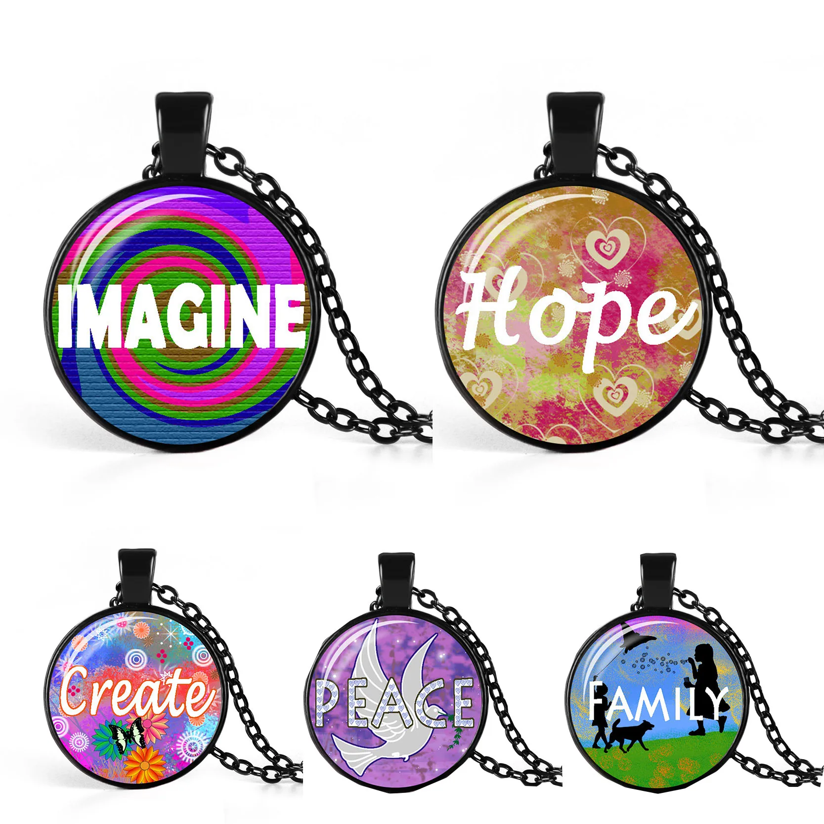 Новое креативное черное ожерелье с расслабляющими надписями подвеской из стекла