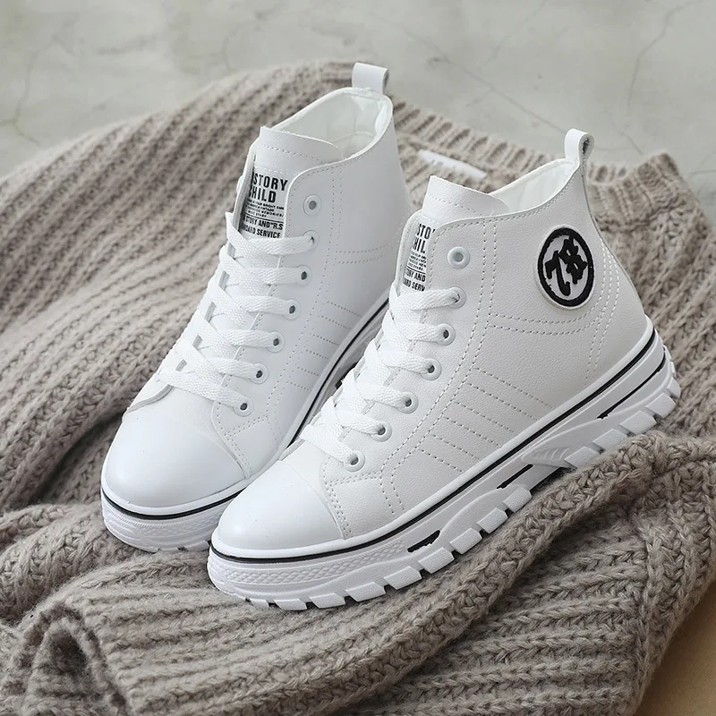 

Women Winter Sneakers Plush Snow Women's Boots Lace Up High Top Warm Ladies Vulcanized Shoes Pu Leather Platform Sports Shoes