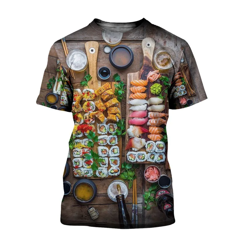 

New beautiful sushi idea 3D printed T-shirt fashion street hip hop T-shirt