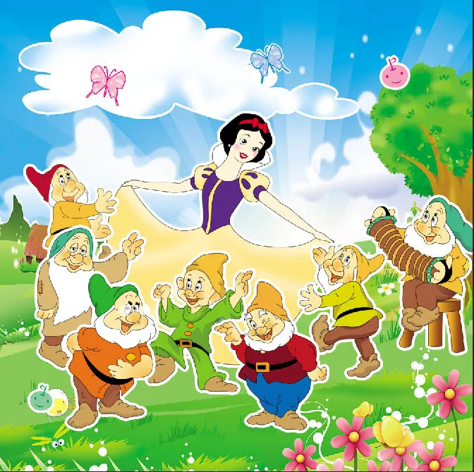 8x8FT Белоснежка Фея Принцесса семь Drawfs домик Зеленое поле на заказ фотография фон