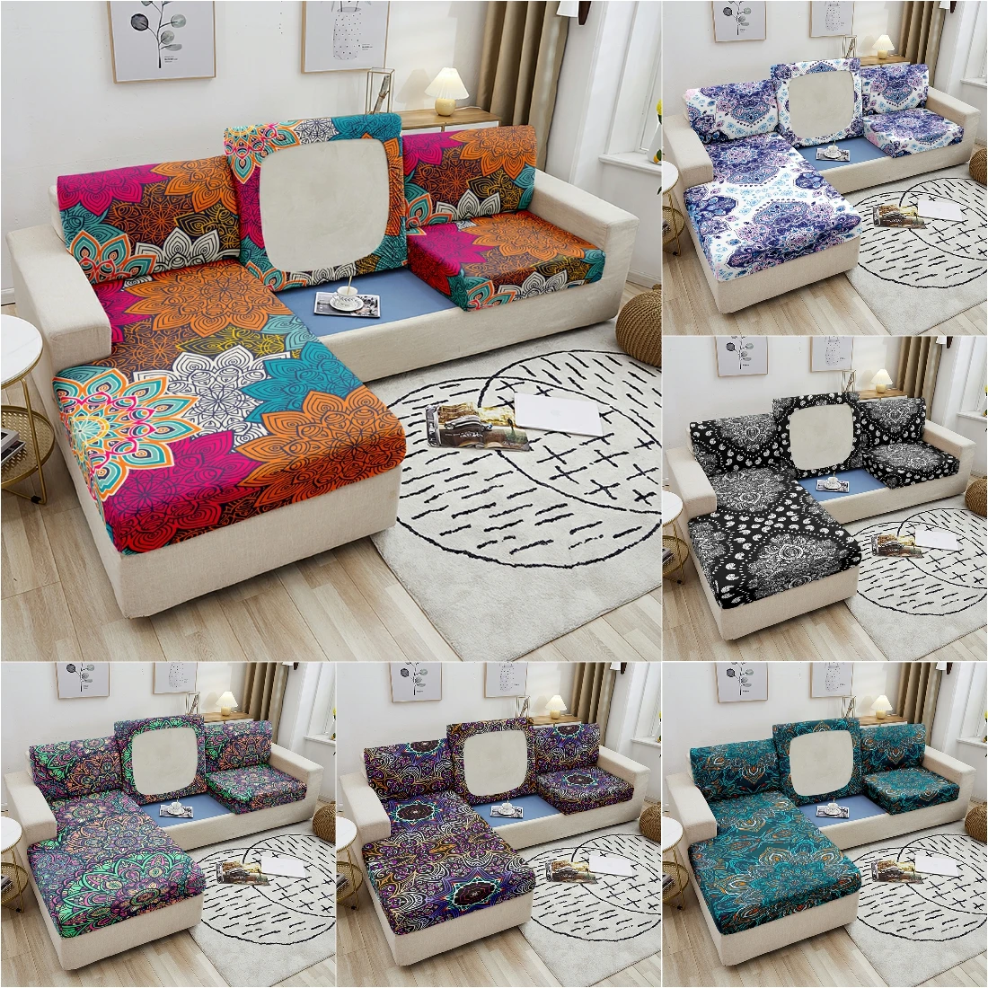 

Mandala Sofa Seat Cover Elastic Decoration Home Polyester Cushion Cover For Corner Sofa Stretch Slipcover Chair Cover 1-4 Seater