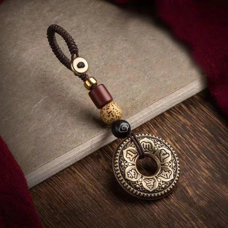 

The New Six-character Mantra Heart Sutra Safe Buckle Car Keychain Pendant Antique Retro Style Personality Men And Women Jewelry