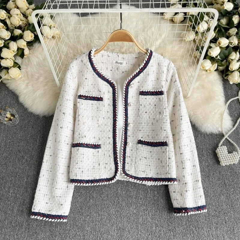 

Small Fragrance Tweed Jacket Coat Women 2021 Fall Winter New French Vintage Woolen Short Coat Korean Fashion Outerwear Crop Top