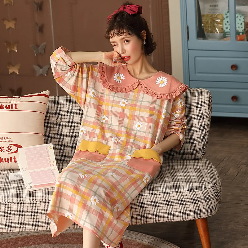 

Ночная рубашка женская хлопковая, с длинным рукавом, в стиле принцессы