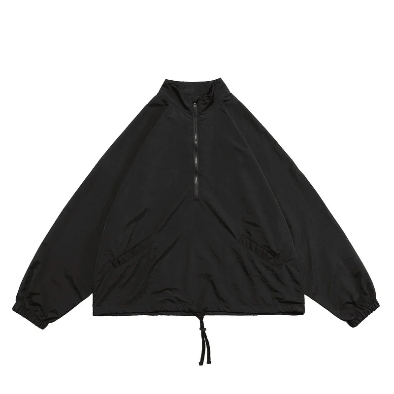 

New Jacket Men Hip Hop Half Zip Jacket Windbreak High Quality Black Laser Coat Turndown Collar Jacket Men Streetwear