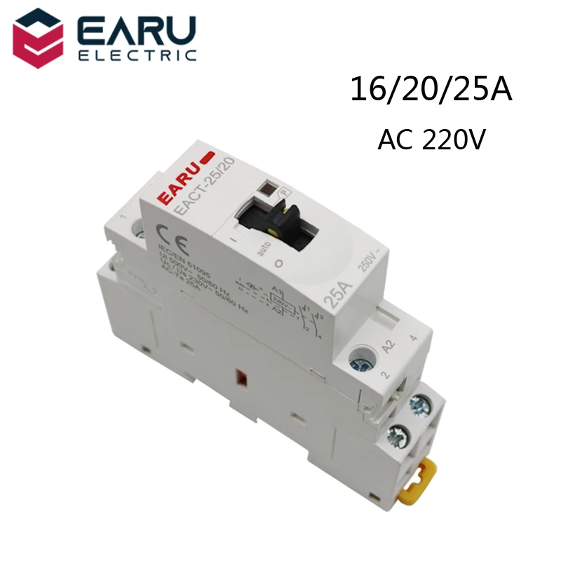 

EACT-25 2P 25A 220V/230V 50/60Hz Din Rail Household AC Modular Contactor With Manual Control Handle Switch 2NO or 1NO 1NC or 2NC