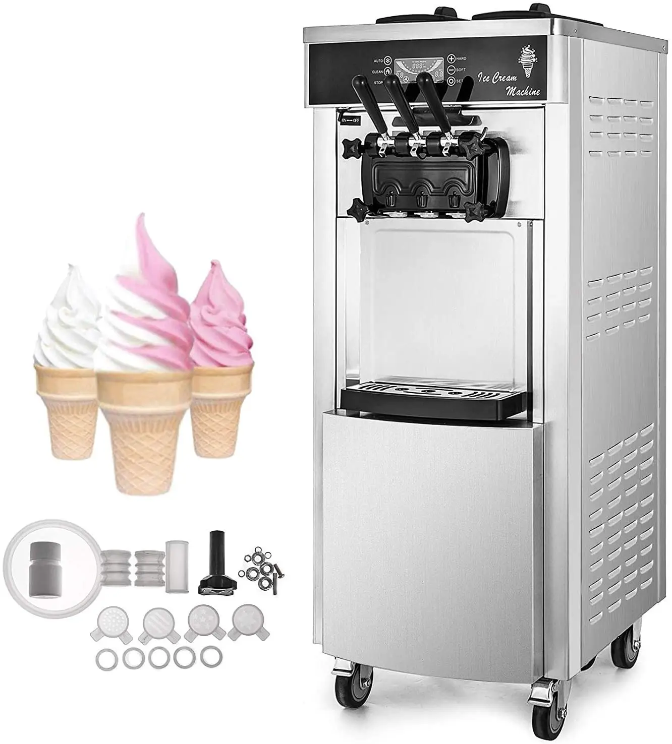 

2200W Commercial Soft Ice Cream Machine 3 Flavors 5.3-7.4Gallons/H Auto Clean LED Panel Perfect for Restaurants Snack Bar superm