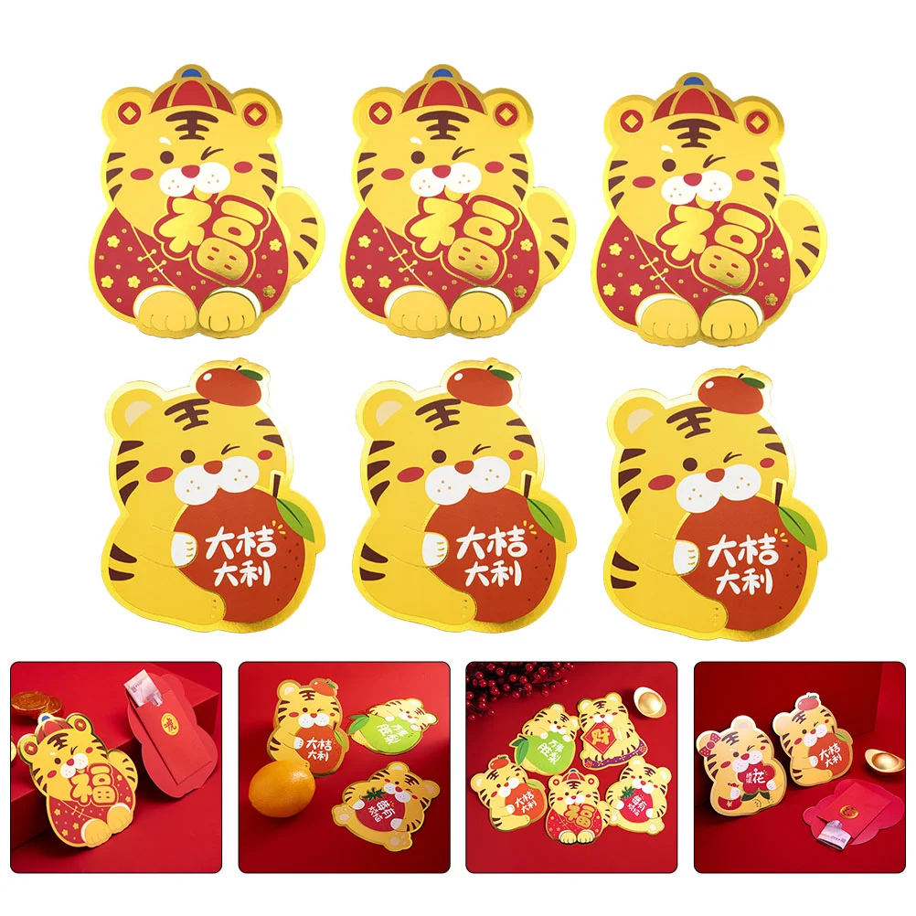 

6pcs Cartoon Red Envelopes 2022 Red Packets Chinese New Year Money Pockets