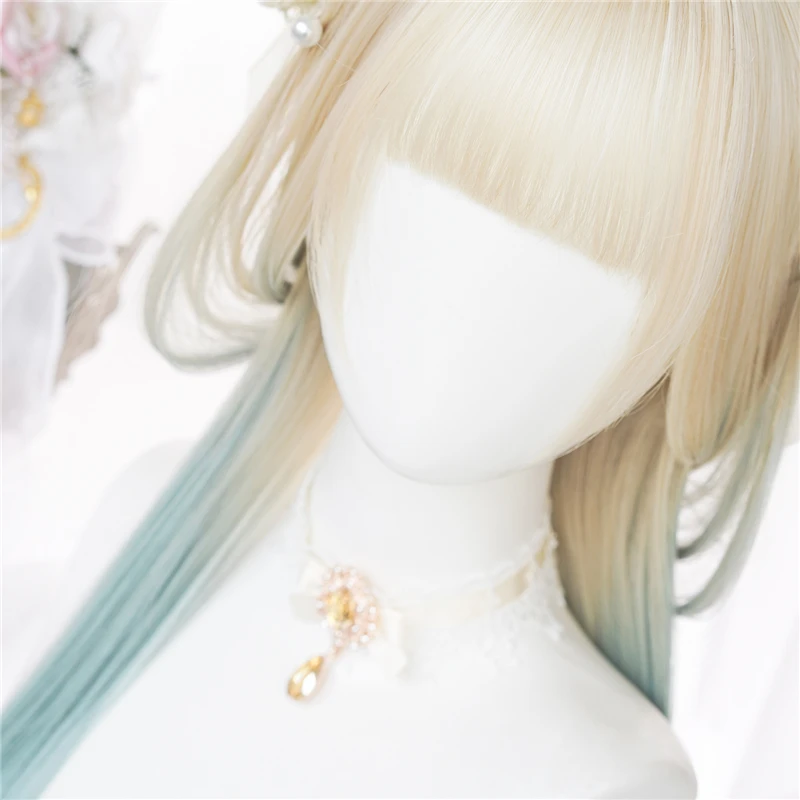 

Long Ombre green Lolita Wigs Straight Woman Hair Cute Cosplay Wig Harajuku Halloween Heat Resistant Synthetic Hair