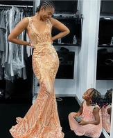 evening dresses mermaid 2020 for women sleeveless v neckline rose sequin prom party nigtht gowns