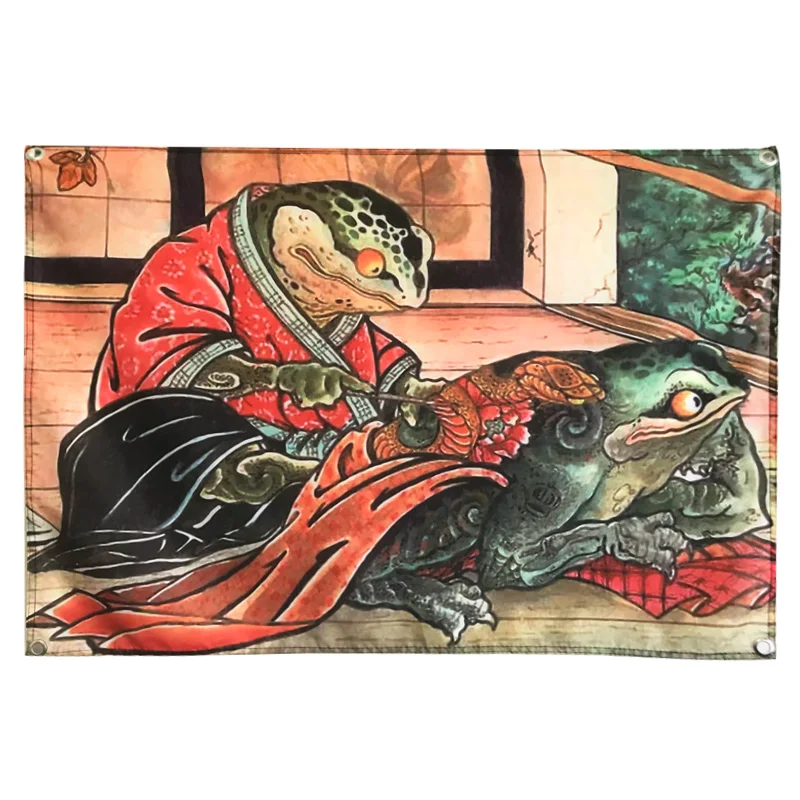 Frog Japanese Ukiyo-e Tattoo Banners Tapestry Retro Poster Wall Sticker Bar Cafe Home Decor Hanging Flag 4 Gromments in Corners