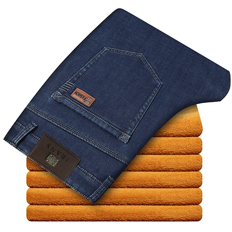 2020 Зимние новые мужские толстые теплые джинсы большого размера деловые