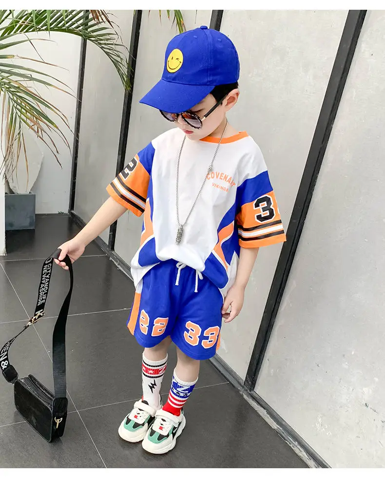 

Children's Summer Clothes Boys T-shirt Shorts Set Kids Fashion Sports T-shirt 2PCS Letters T-shirt Top Vest For Teenage