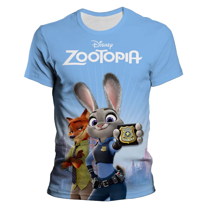 

Disney cute Zootopia Judy and Nick cartoon Zootropolis 3D print women's T-shirt O-neck pullover short-sleeved casual streetwear