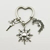 fashion creative mysterious elf keychain heart charm woman bag moon sun pendant keyring couple gift jewelry souvenir party retro